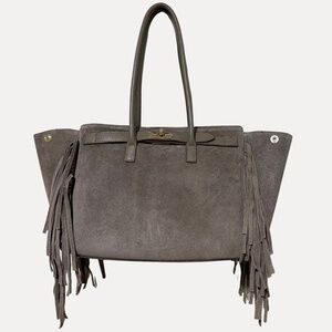 Italian Leather Fringe Tote — Taupe | Shoulder Bag